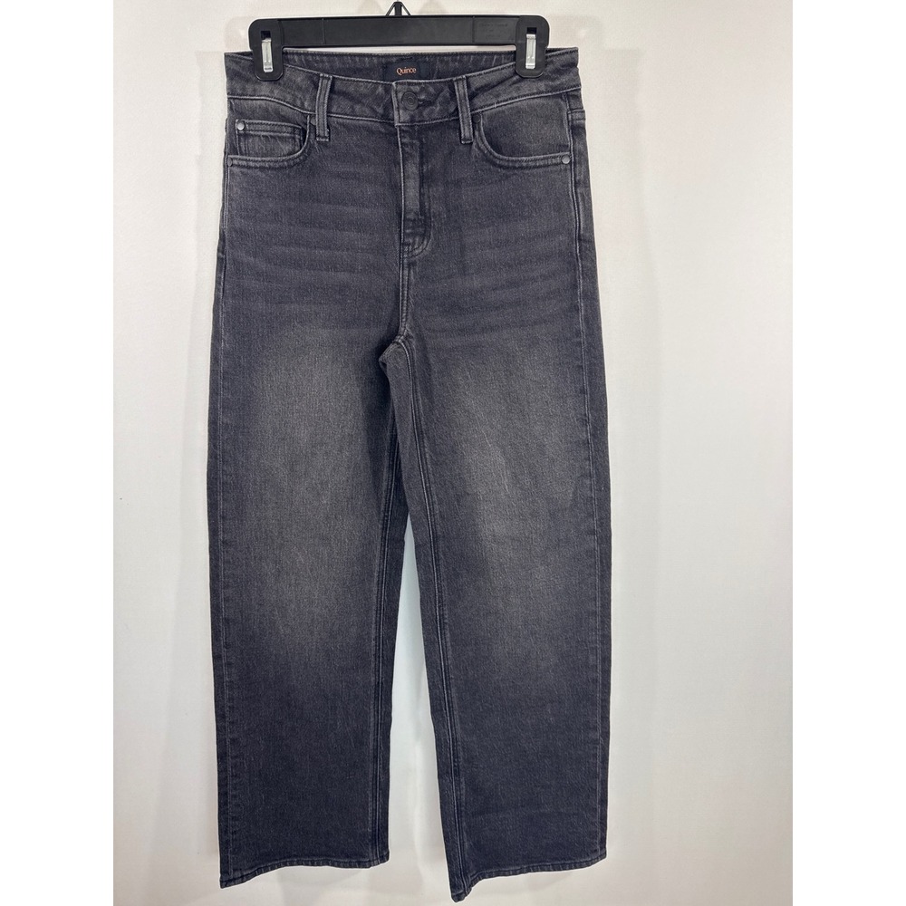 Quince Black Organic Cotton Tencel Straight Leg Jeans Womens Size 26 Faded Denim